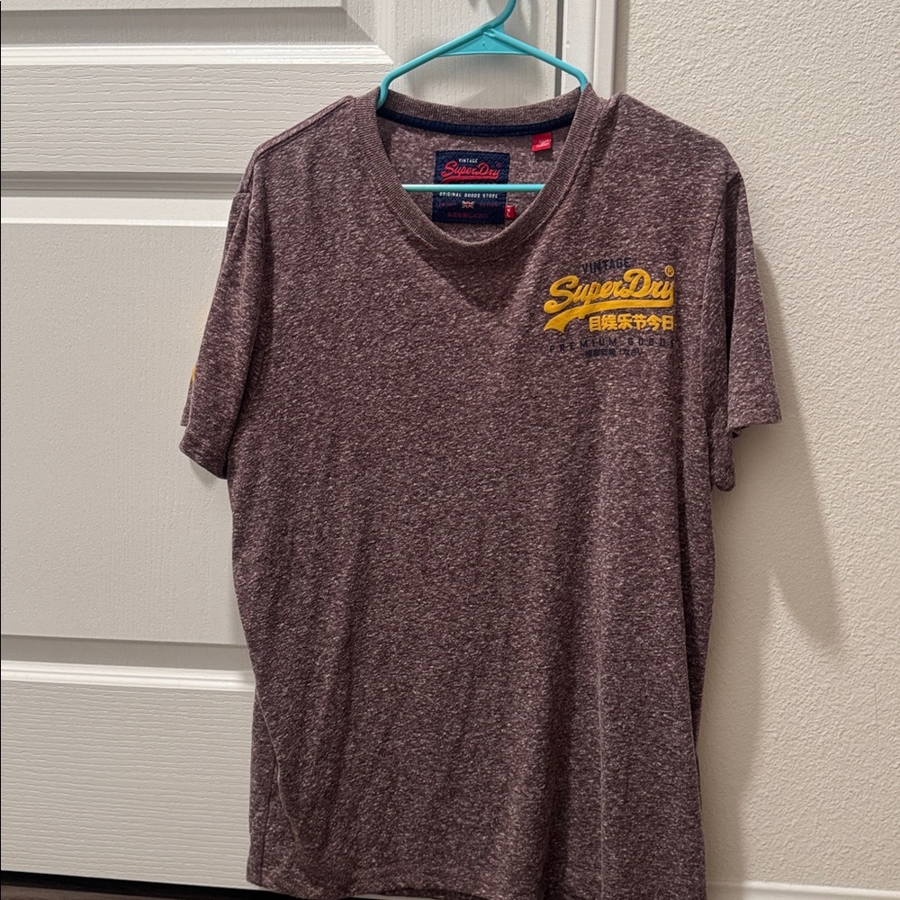 Superdry Heathered Burgundy Tee with Mustard Logo